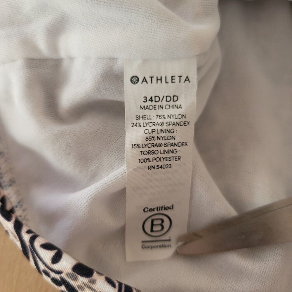 Athleta Brown & White Tankini Swim Top Aqualuxe Batik Jacobean 34D/DD Pool Beach - Picture 8 of 9